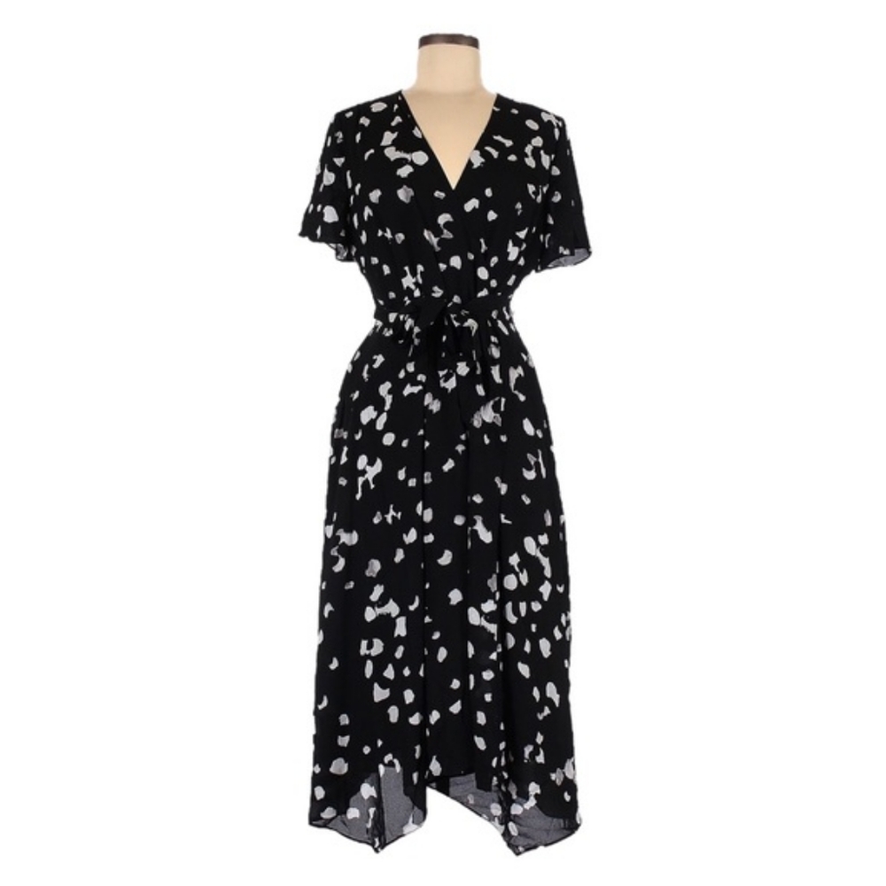 ALFANI Womens Black Polka Dot Midi Wrap Dress